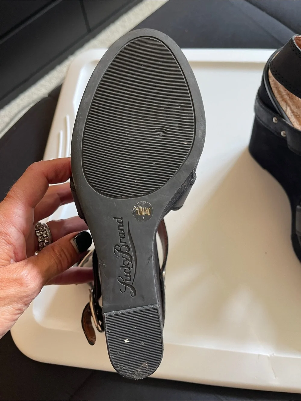 Lucky Brand Black Open-Toe Wedge Sandals